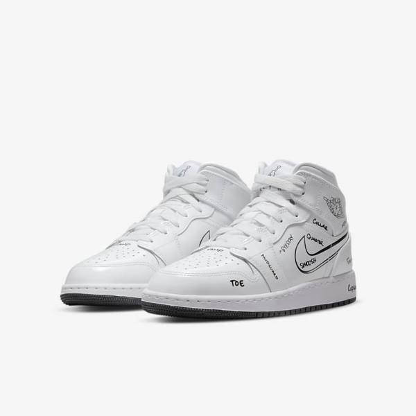 Nike Air Jordan 1 Mid Older Otroci Superge Bela / Črna | NK075KYE