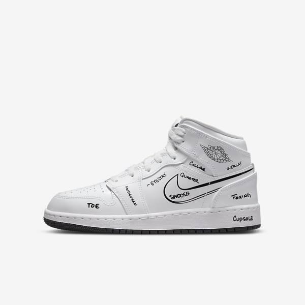 Nike Air Jordan 1 Mid Older Otroci Superge Bela / Črna | NK075KYE