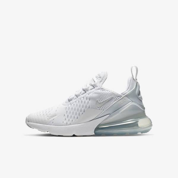 Nike Air Max 270 Older Otroci Superge Bela / Kovinski Srebrna / Bela | NK563TJS