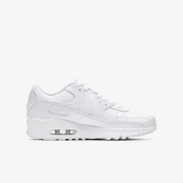 Nike Air Max 90 LTR Older Otroci Superge Bela / Kovinski Srebrna / Bela | NK397PQH