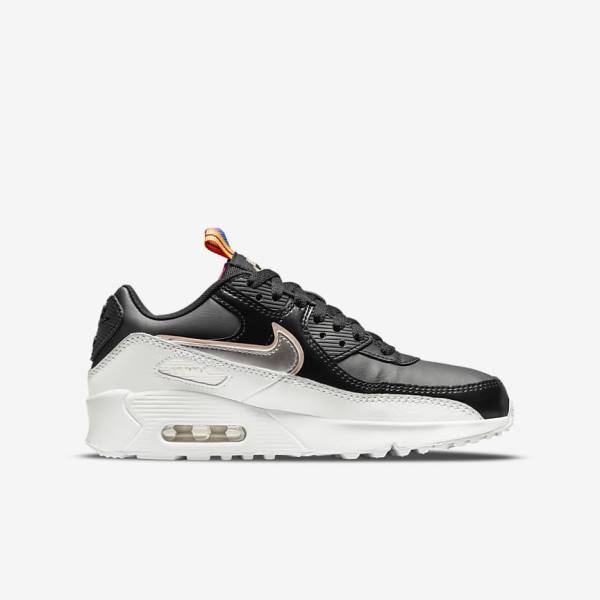 Nike Air Max 90 LTR SE Older Otroci Superge Črna / Bela / Kovinski Modra Siva | NK591DCM