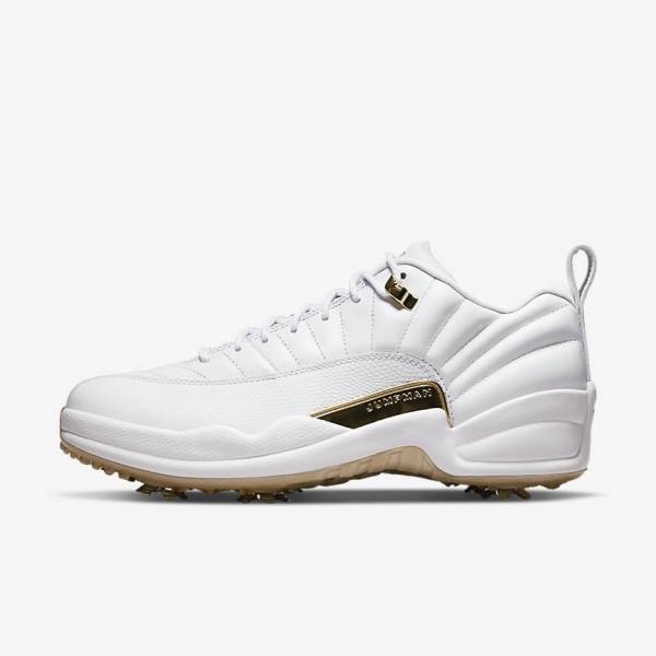 Nike Jordan XII G Moški Čevlji Za Golf Bela / Kovinski Zlato / Bela | NK706DYK