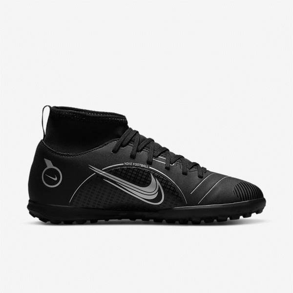 Nike Jr. Mercurial Superfly 8 Club TF Older Turf Otroci Nogometni Čevlji Črna / Siva / Kovinski Srebrna | NK493VGB