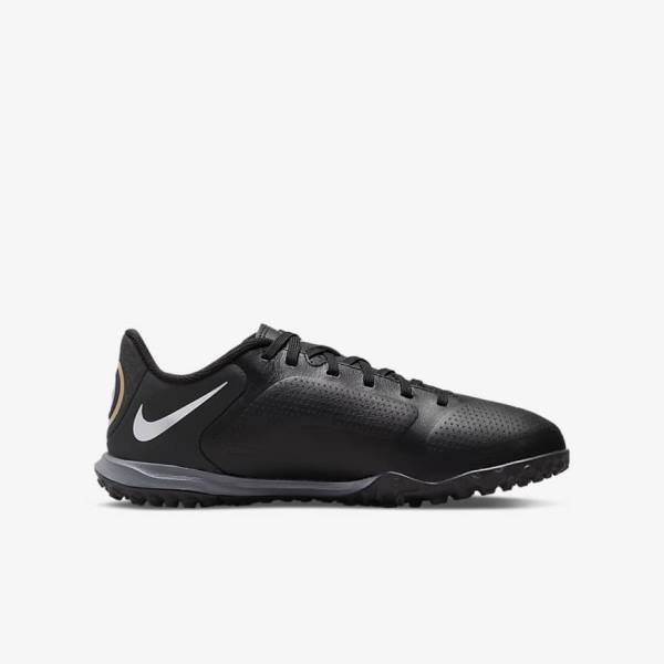 Nike Jr. Tiempo Legend 9 Academy TF Older Turf Otroci Nogometni Čevlji Črna / Temno Siva / Kovinski Zlato / Črna | NK719EQR