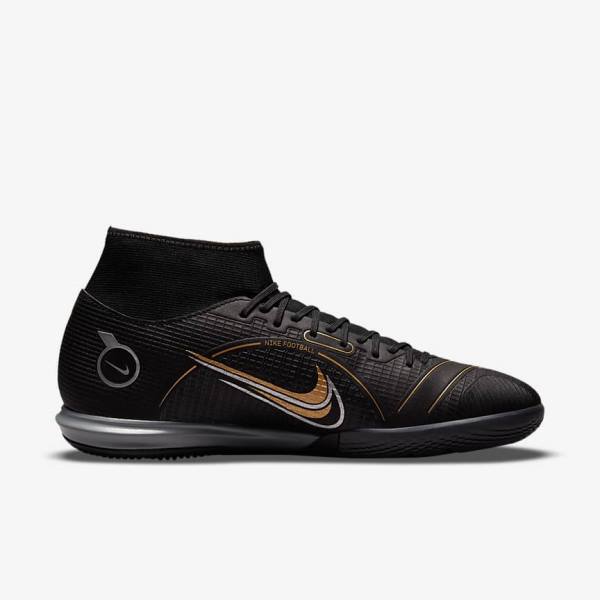 Nike Mercurial Superfly 8 Academy IC Indoor-Court Ženske Nogometni Čevlji Črna / Kovinski Srebrna / Siva / Kovinski Zlato | NK871FRZ