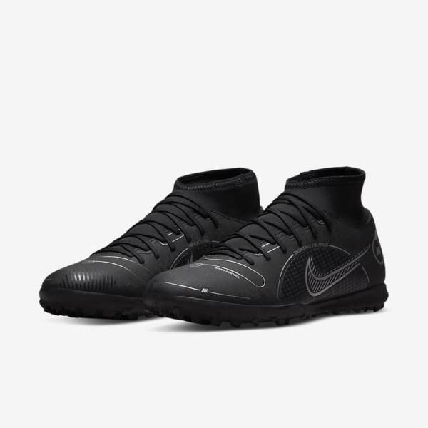 Nike Mercurial Superfly 8 Club TF Turf Moški Nogometni Čevlji Črna / Siva / Kovinski Srebrna | NK392GVS