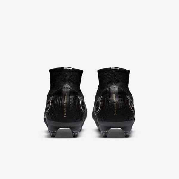 Nike Mercurial Superfly 8 Elite SG-PRO Anti-Clog Traction Soft-Ground Moški Nogometni Čevlji Črna / Kovinski Srebrna / Siva / Kovinski Zlato | NK295ENZ