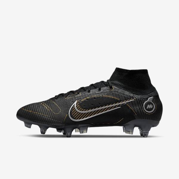 Nike Mercurial Superfly 8 Elite SG-PRO Anti-Clog Traction Soft-Ground Moški Nogometni Čevlji Črna / Kovinski Srebrna / Siva / Kovinski Zlato | NK295ENZ