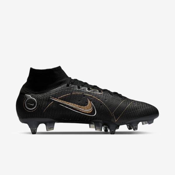 Nike Mercurial Superfly 8 Elite SG-PRO Anti-Clog Traction Soft-Ground Ženske Nogometni Čevlji Črna / Kovinski Srebrna / Siva / Kovinski Zlato | NK713DIP