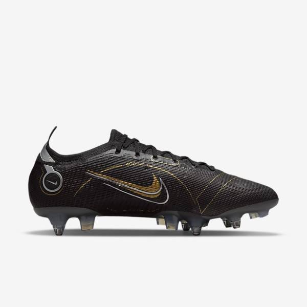 Nike Mercurial Vapor 14 Elite SG-PRO Anti-Clog Traction Soft-Grounds Moški Nogometni Čevlji Črna / Kovinski Srebrna / Siva / Kovinski Zlato | NK589FGE