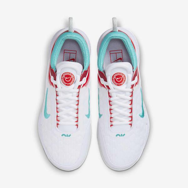 Nike NikeCourt Zoom NXT Hard Court Ženske Tenis Copati Bela / Svetloba Srebrna / Rdeča / Turkizna | NK391IYN