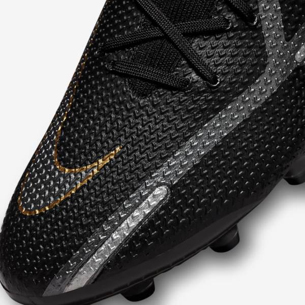 Nike Phantom GT2 Dynamic Fit Elite AG-Pro Artificial-Grass Ženske Nogometni Čevlji Črna / Kovinski Zlato / Kovinski Srebrna / Kovinski Temno Siva | NK078TYF