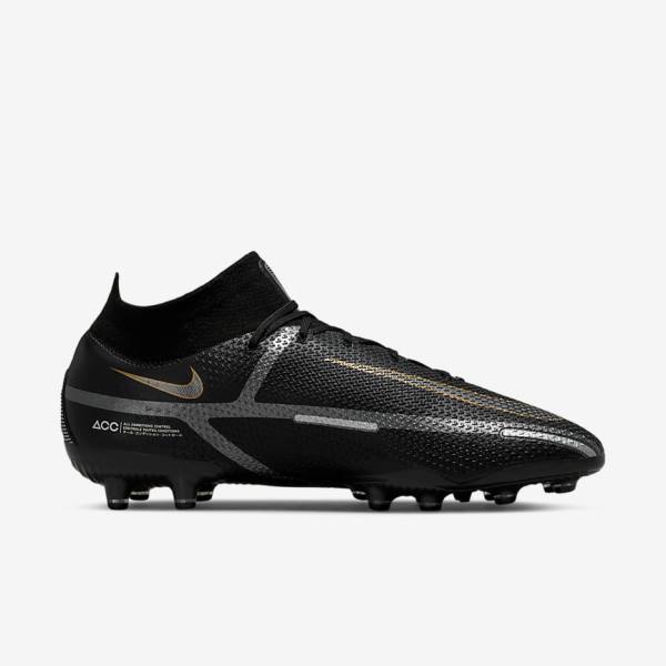 Nike Phantom GT2 Dynamic Fit Elite AG-Pro Artificial-Grass Moški Nogometni Čevlji Črna / Kovinski Zlato / Kovinski Srebrna / Kovinski Temno Siva | NK308GTL