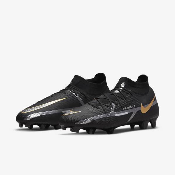 Nike Phantom GT2 Pro Dynamic Fit FG Firm-Ground Ženske Nogometni Čevlji Črna / Kovinski Zlato / Kovinski Srebrna / Kovinski Temno Siva | NK031VOS