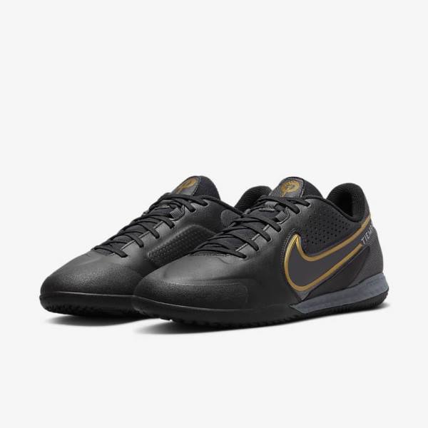 Nike React Tiempo Legend 9 Pro IC Indoor-Court Ženske Nogometni Čevlji Črna / Temno Siva / Kovinski Zlato / Kovinski Temno Siva | NK176DCM