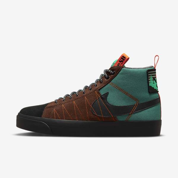 Nike SB Zoom Blazer Mid Premium Moški Skate Čevlji Zelena / Bela / Oranžna / Črna | NK813VFD