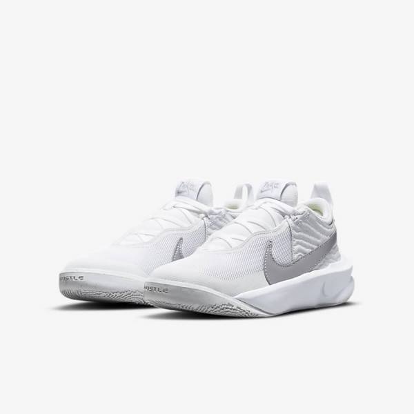 Nike Team Hustle D 10 Older Otroci Košarkaški Copati Bela / Kovinski Srebrna | NK381JRF