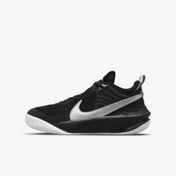 Nike Team Hustle D 10 Older Otroci Košarkaški Copati Črna / Bela / Kovinski Srebrna | NK561TQJ