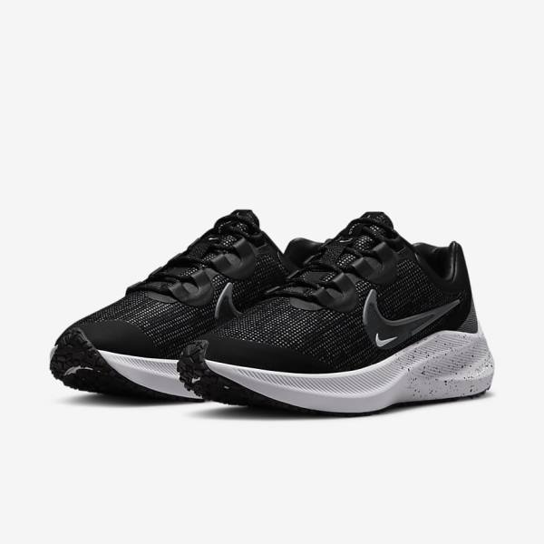 Nike Zoom Winflo 8 Shield Weatherised Road Ženske Tekaški Čevlji Črna / Kovinski Srebrna / Modra / Siva | NK061GEB