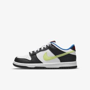 Nike Dunk Low Older Otroci Superge Bela / Črna / Modra / Svetloba Limona | NK402XZY