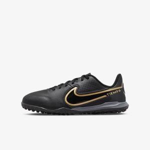 Nike Jr. Tiempo Legend 9 Academy TF Older Turf Otroci Nogometni Čevlji Črna / Temno Siva / Kovinski Zlato / Črna | NK719EQR