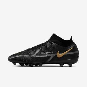 Nike Phantom GT2 Dynamic Fit Elite AG-Pro Artificial-Grass Ženske Nogometni Čevlji Črna / Kovinski Zlato / Kovinski Srebrna / Kovinski Temno Siva | NK078TYF