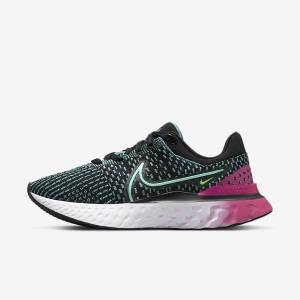 Nike React Infinity Run Flyknit 3 Road Ženske Tekaški Čevlji Črna / Roza / Turkizna / Turkizna | NK358OMV