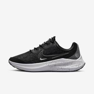 Nike Zoom Winflo 8 Shield Weatherised Road Ženske Tekaški Čevlji Črna / Kovinski Srebrna / Modra / Siva | NK061GEB